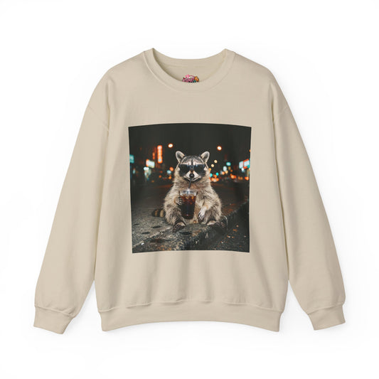 Raccoon Holding Coffee Sweatshirt - Animals & Lattes, Cozy Cafe Pet