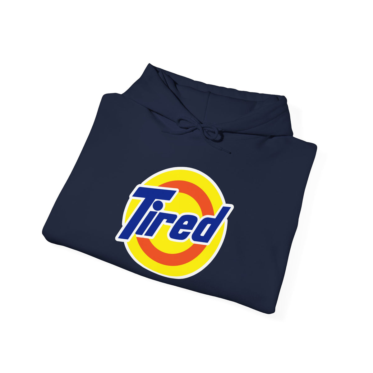Tired Logo Hoodie — Retro Badge Graphic Pullover for Casual Comfort