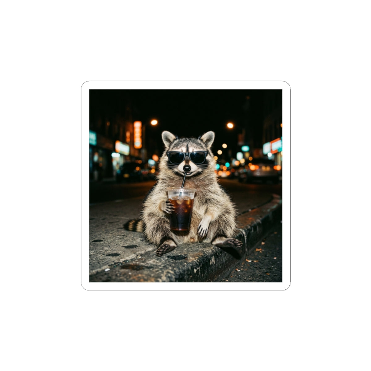 Raccoon Drinking Coffee Sticker | Animals & Lattes, Cute Coffee Animal