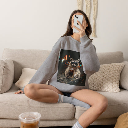 Raccoon Holding Coffee Sweatshirt | Animals & Lattes, Cozy Cafe Pet