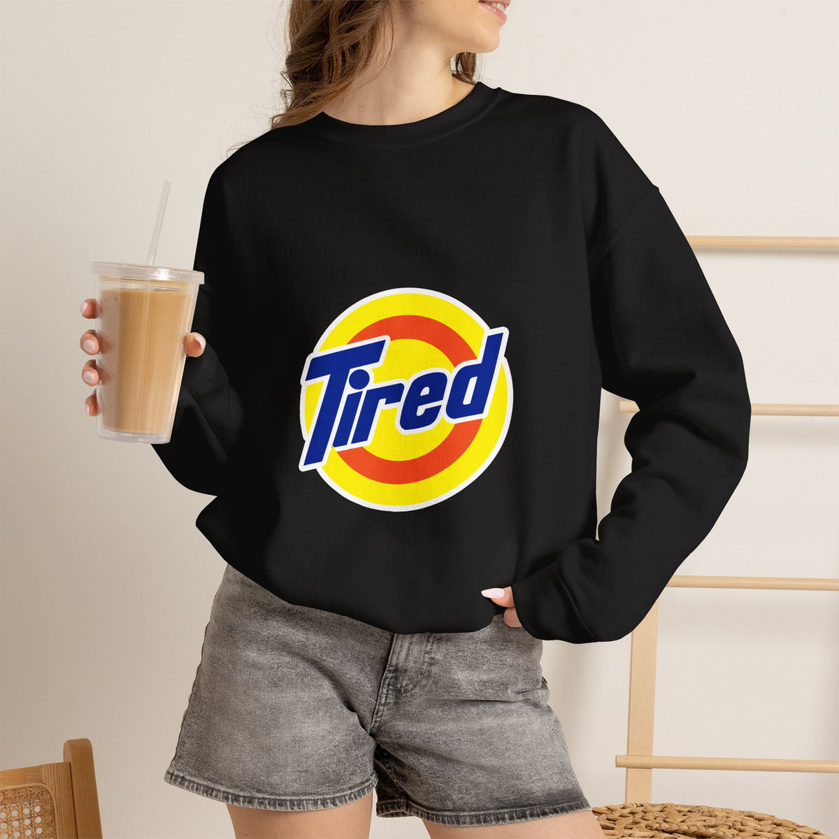 Tired Logo Sweatshirt — Retro Logo Crewneck Sweatshirt for Sleepy Vibes