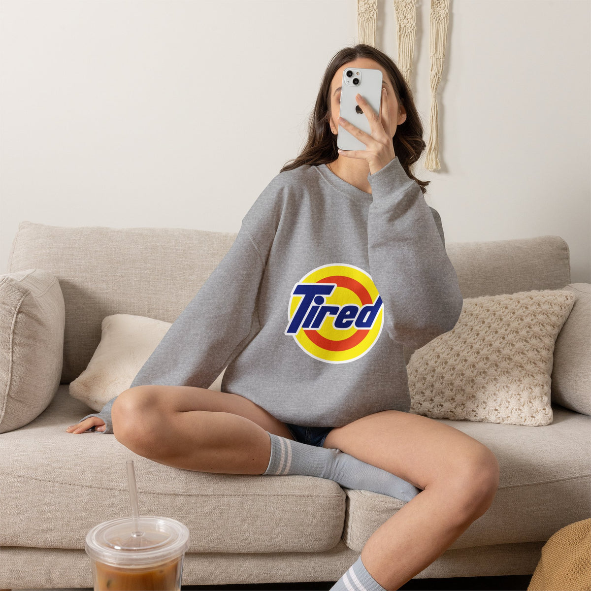 Tired Logo Sweatshirt — Retro Logo Crewneck Sweatshirt for Sleepy Vibes