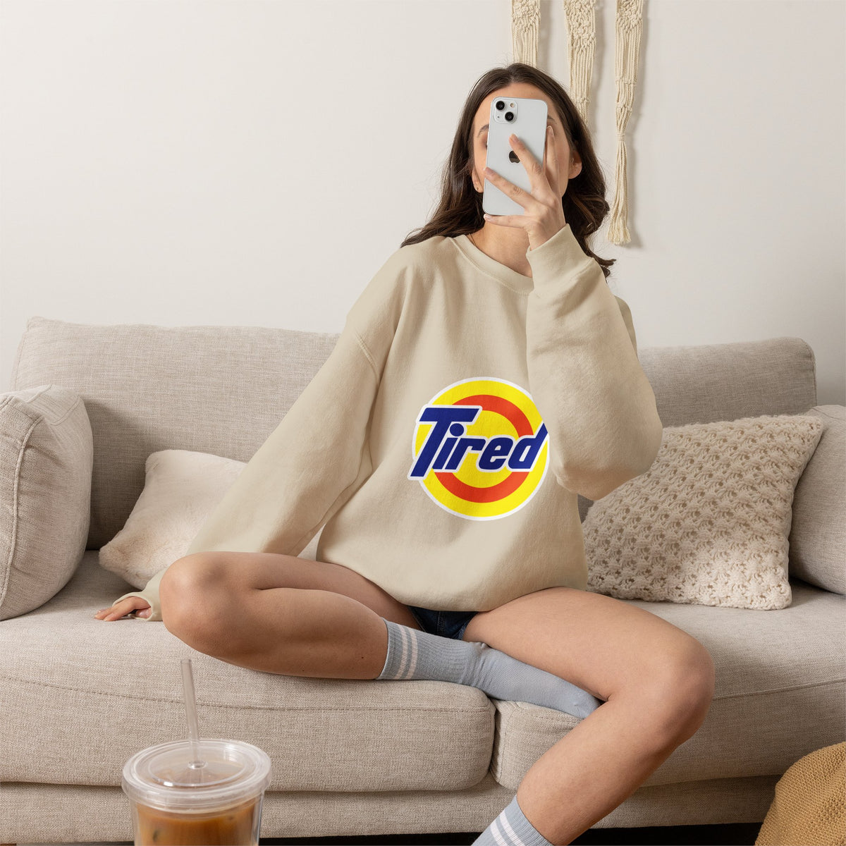 Tired Logo Sweatshirt — Retro Logo Crewneck Sweatshirt for Sleepy Vibes