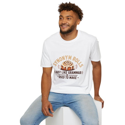 Synonym Rolls T-Shirt — Funny Grammar Pun Tee ("Just Like Grammar Used to Make")