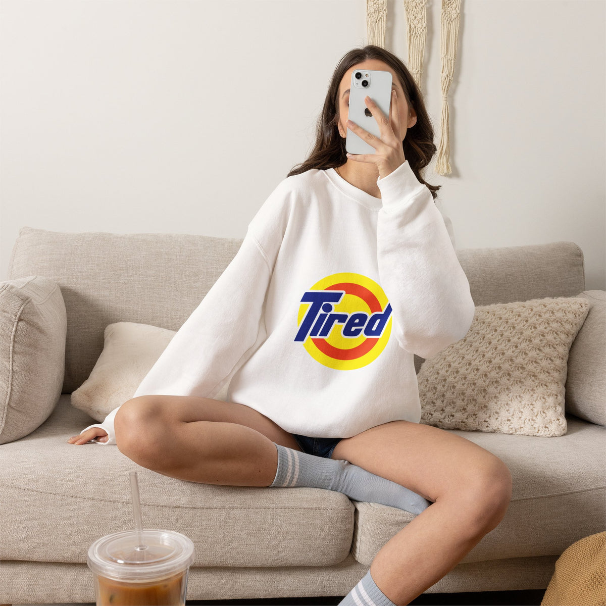 Tired Logo Sweatshirt — Retro Logo Crewneck Sweatshirt for Sleepy Vibes