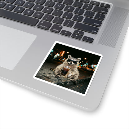 Raccoon Drinking Coffee Sticker | Animals & Lattes, Cute Coffee Animal