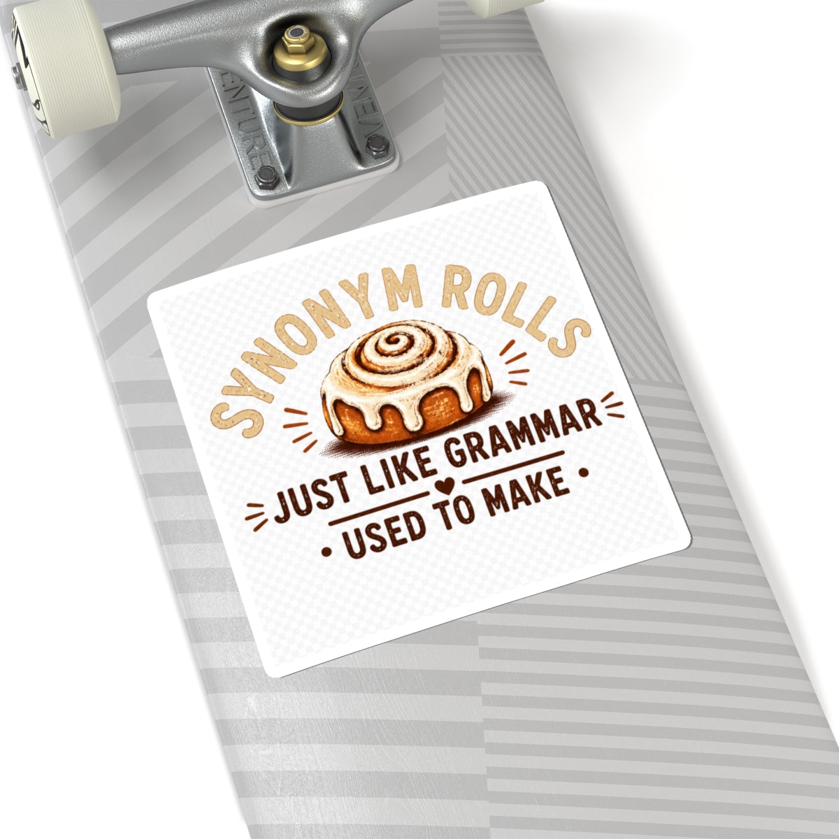 Synonym Rolls Sticker — Cute Cinnamon Roll Grammar Pun Kiss-Cut Sticker