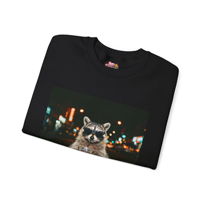 Raccoon Holding Coffee Sweatshirt | Animals & Lattes, Cozy Cafe Pet