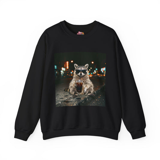Raccoon Holding Coffee Sweatshirt | Animals & Lattes, Cozy Cafe Pet