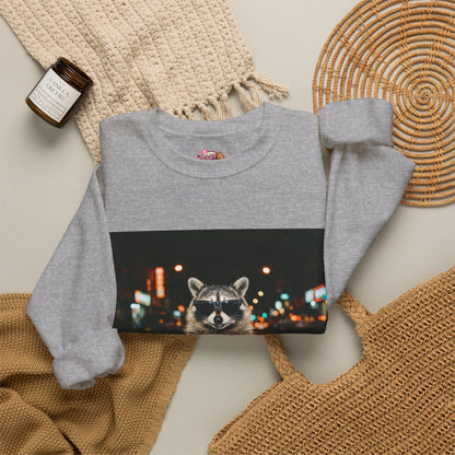 Raccoon Holding Coffee Sweatshirt | Animals & Lattes, Cozy Cafe Pet