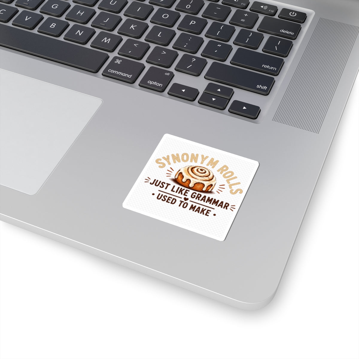 Synonym Rolls Sticker — Cute Cinnamon Roll Grammar Pun Kiss-Cut Sticker