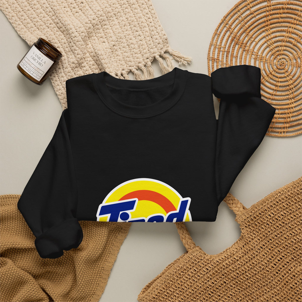 Tired Logo Sweatshirt — Retro Logo Crewneck for Sleepy Vibes