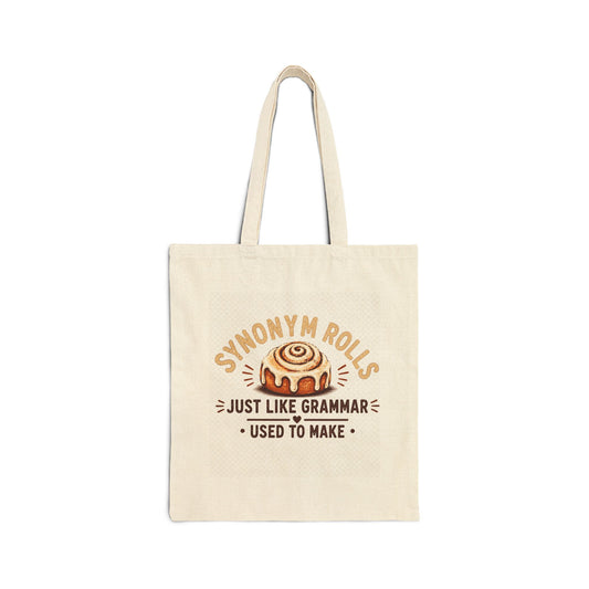Canvas Tote Bag — "Synonym Rolls" Funny Grammar Pun Bakery Tote