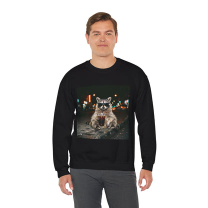 Raccoon Holding Coffee Sweatshirt | Animals & Lattes, Cozy Cafe Pet