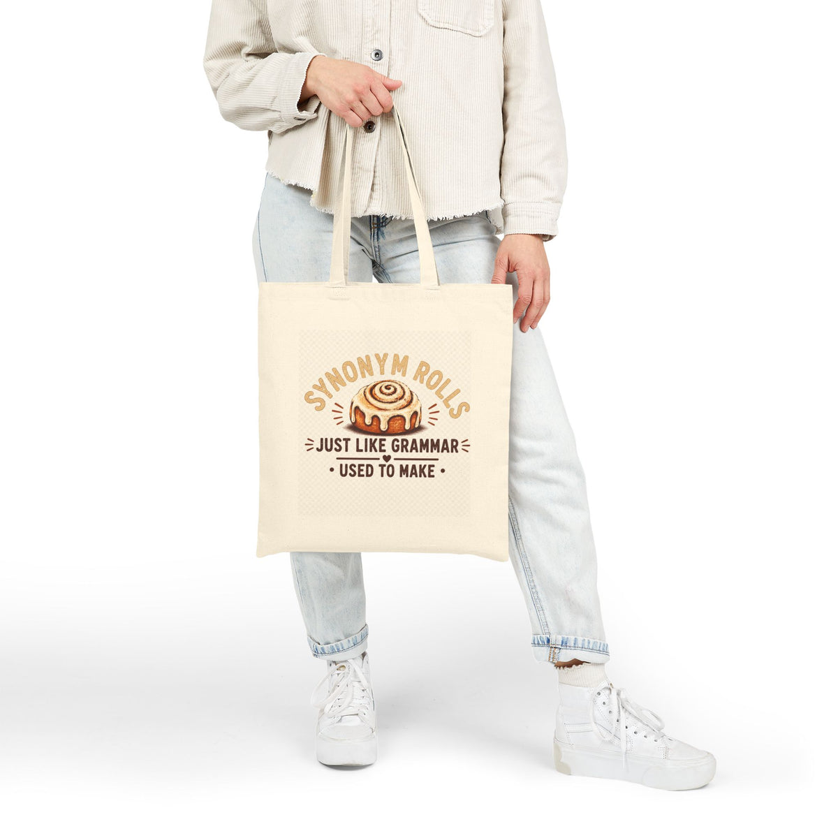Canvas Tote Bag — "Synonym Rolls" Funny Grammar Pun Bakery Tote