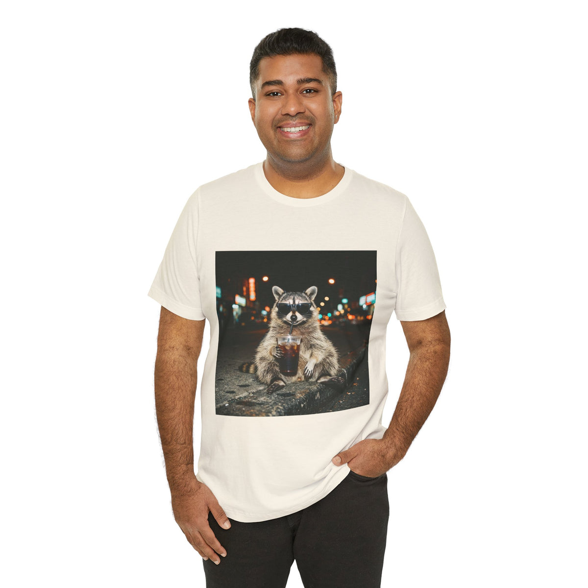 Raccoon with Iced Coffee Tee | Animals & Lattes, Cozy Coffee Animal