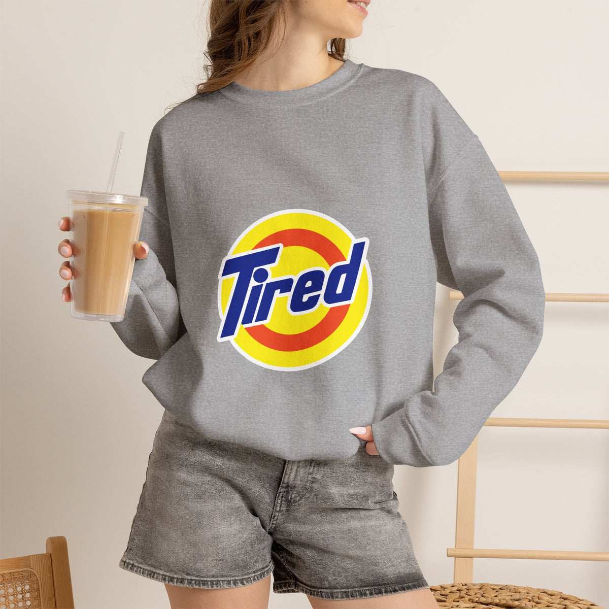 Tired Logo Sweatshirt — Retro Logo Crewneck Sweatshirt for Sleepy Vibes