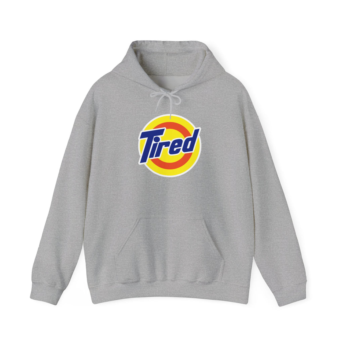 Tired Logo Hoodie — Retro Badge Graphic Pullover for Casual Comfort