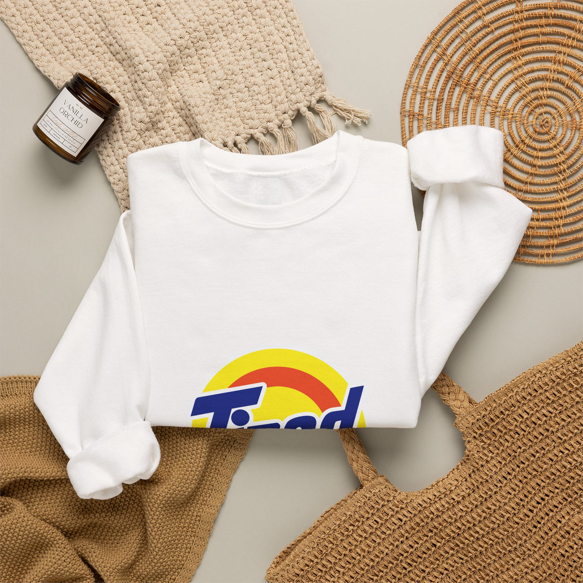 Tired Logo Sweatshirt — Retro Logo Crewneck for Sleepy Vibes