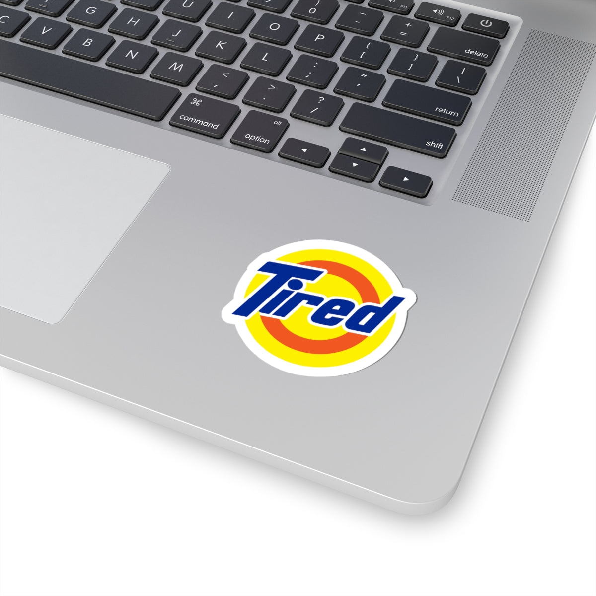 Tired Sticker — Retro Logo Kiss-Cut Decal