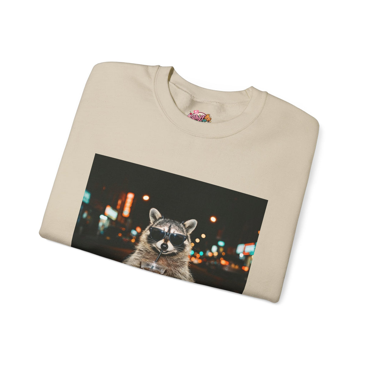 Raccoon Holding Coffee Sweatshirt | Animals & Lattes, Cozy Cafe Pet