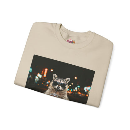 Raccoon Holding Coffee Sweatshirt | Animals & Lattes, Cozy Cafe Pet