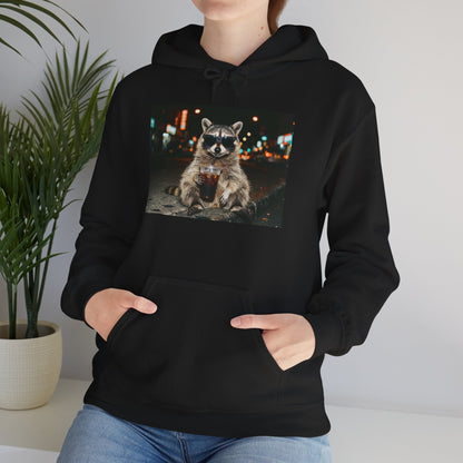 Raccoon with Coffee Hoodie - Animals & Lattes, Cozy Beverage Pet