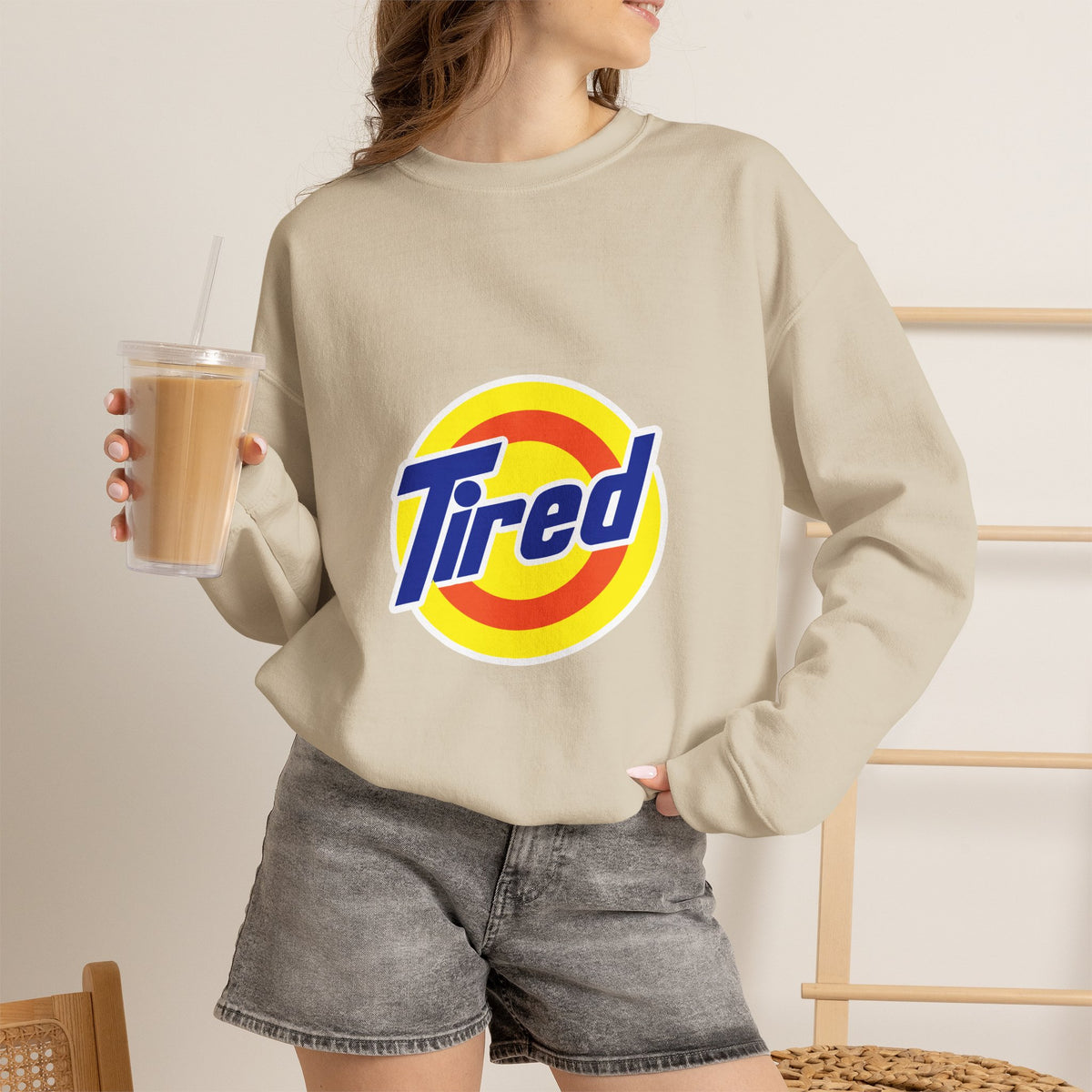 Tired Logo Sweatshirt — Retro Logo Crewneck Sweatshirt for Sleepy Vibes