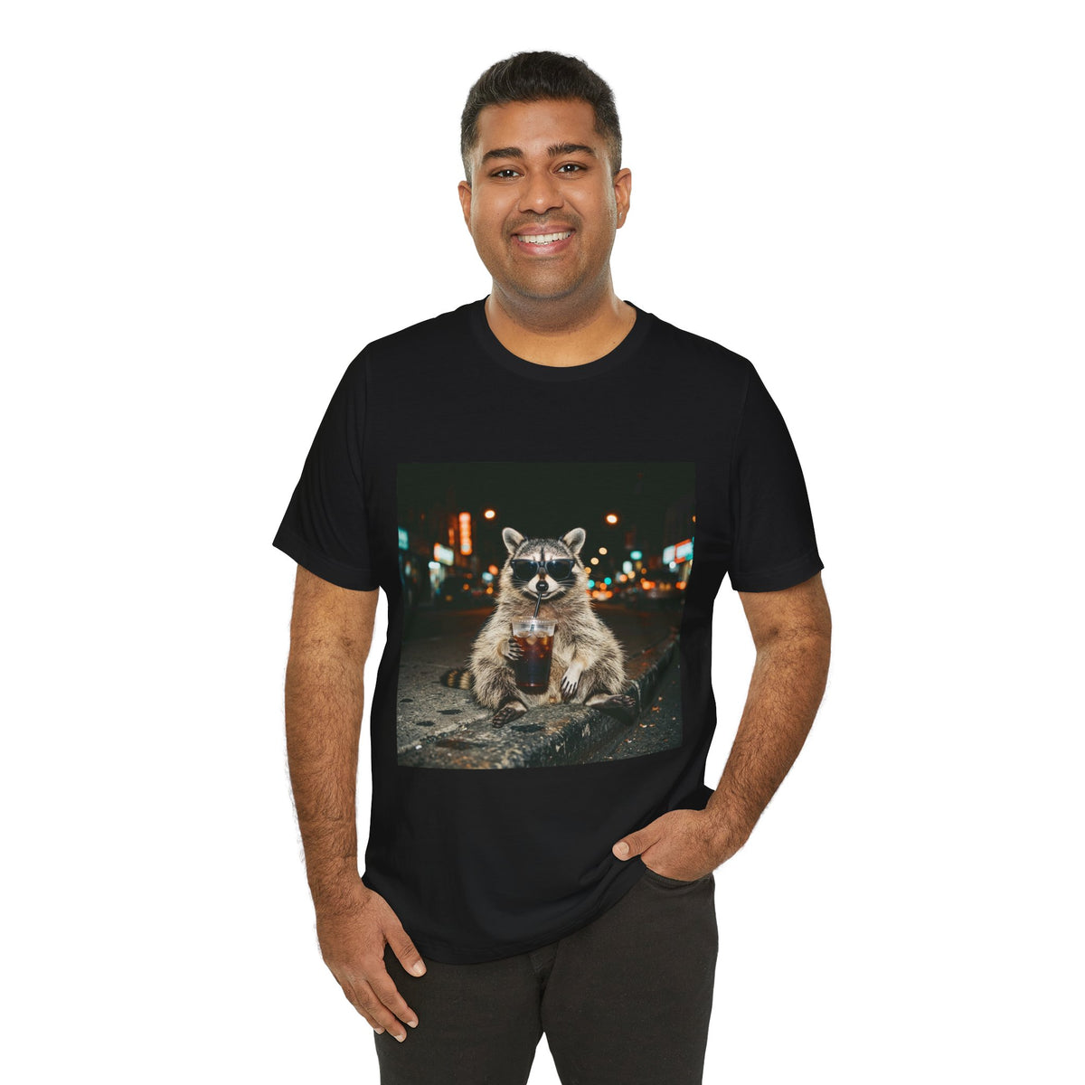 Raccoon with Iced Coffee Tee | Animals & Lattes, Cozy Coffee Animal