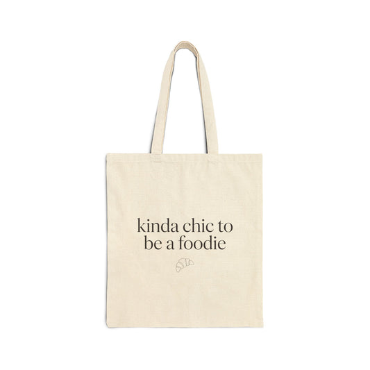kinda chic to be a foodie Tote | minimalist script, neutral canvas