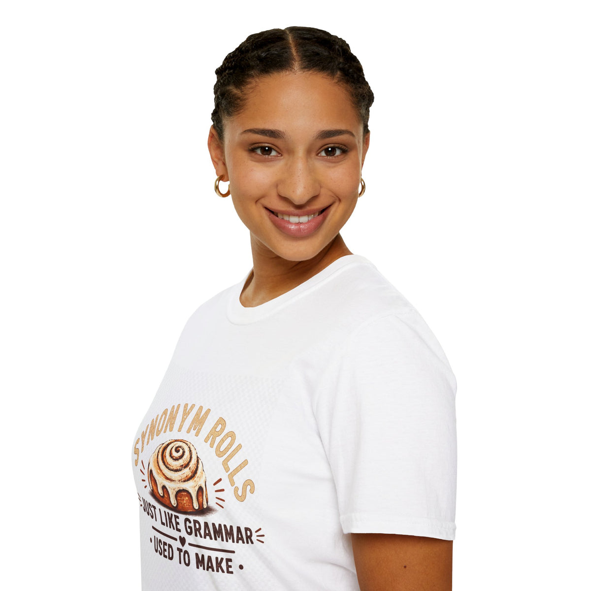 Synonym Rolls T-Shirt — Funny Grammar Pun Tee ("Just Like Grammar Used to Make")