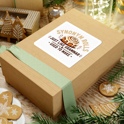 Synonym Rolls Sticker — Cute Cinnamon Roll Grammar Pun Kiss-Cut Sticker