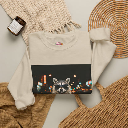 Raccoon Holding Coffee Sweatshirt | Animals & Lattes, Cozy Cafe Pet