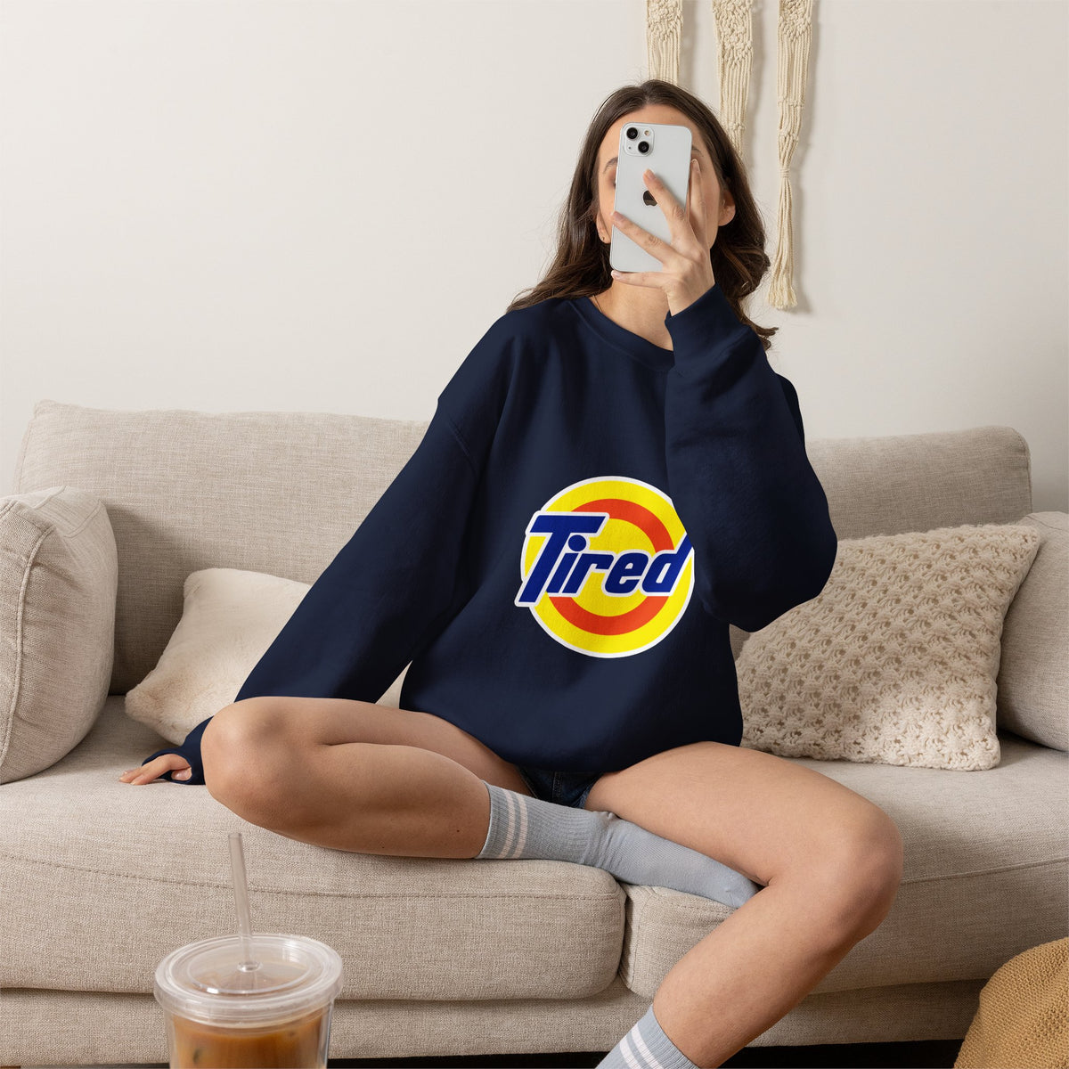 Tired Logo Sweatshirt — Retro Logo Crewneck Sweatshirt for Sleepy Vibes
