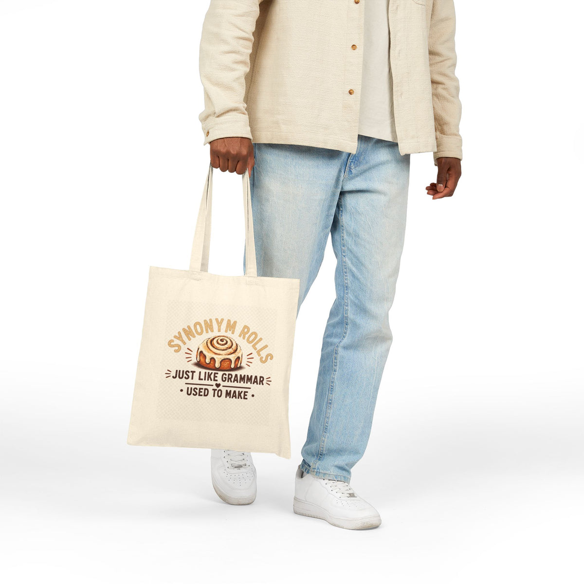 Canvas Tote Bag — "Synonym Rolls" Funny Grammar Pun Bakery Tote