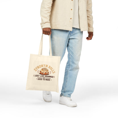 Canvas Tote Bag — "Synonym Rolls" Funny Grammar Pun Bakery Tote