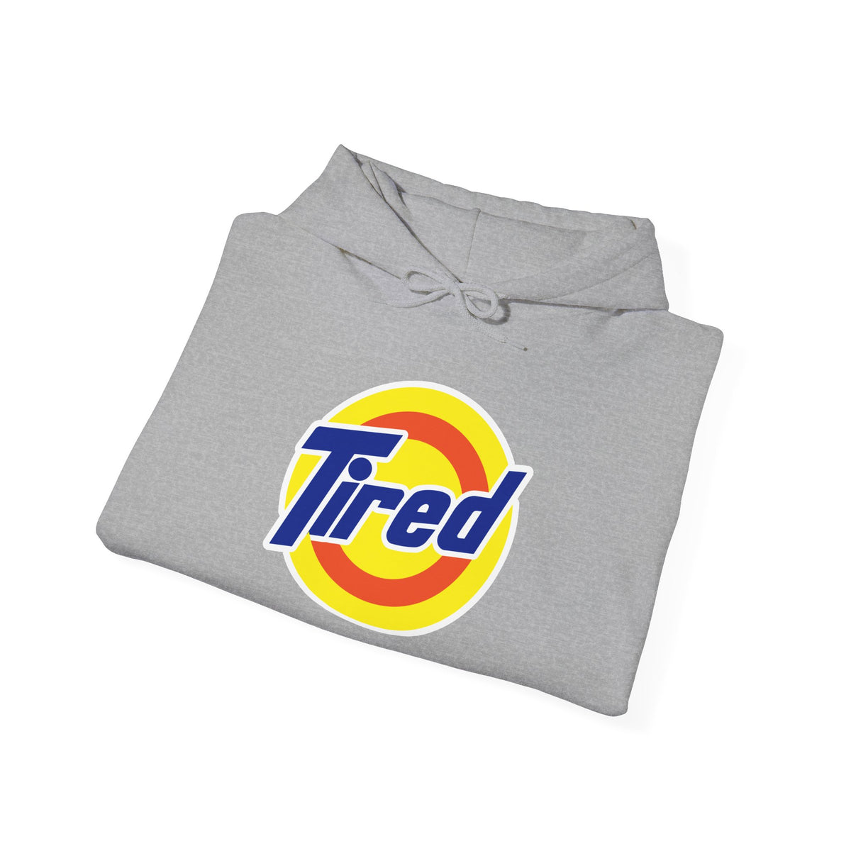 Tired Logo Hoodie — Retro Badge Graphic Pullover for Casual Comfort