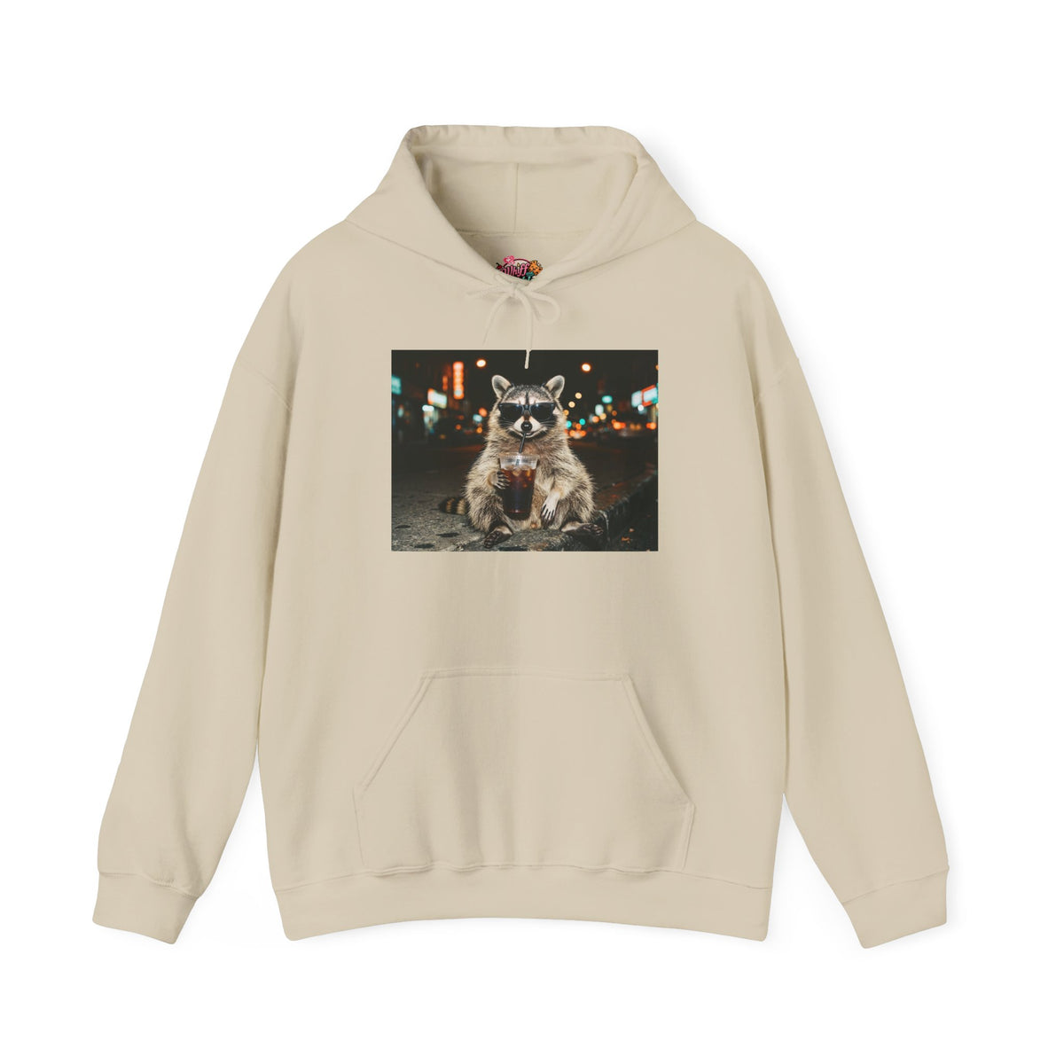 Raccoon with Coffee Hoodie - Animals & Lattes, Cozy Beverage Pet