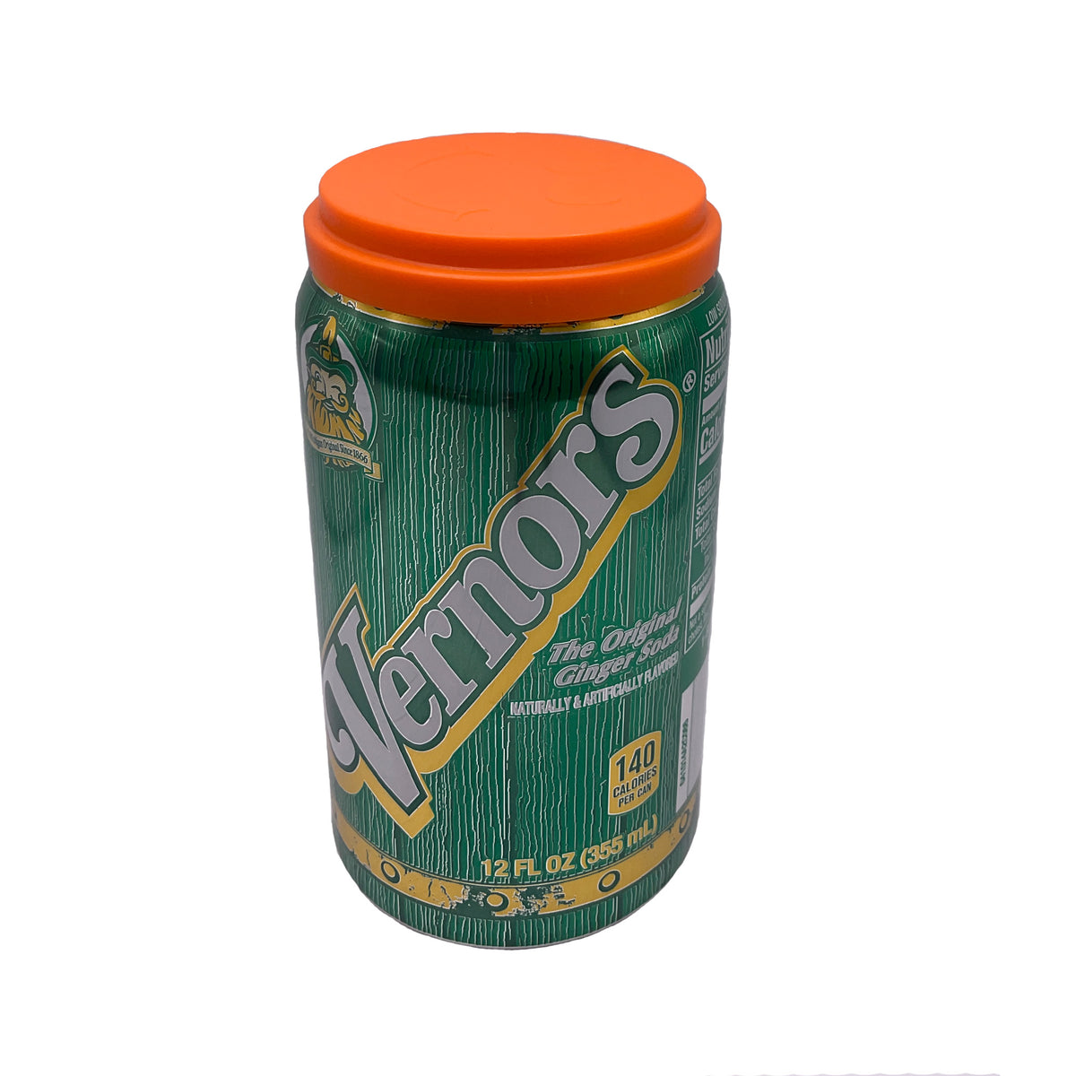 Vernors ginger ale Inspired Wax Candle with orange lid on a white background