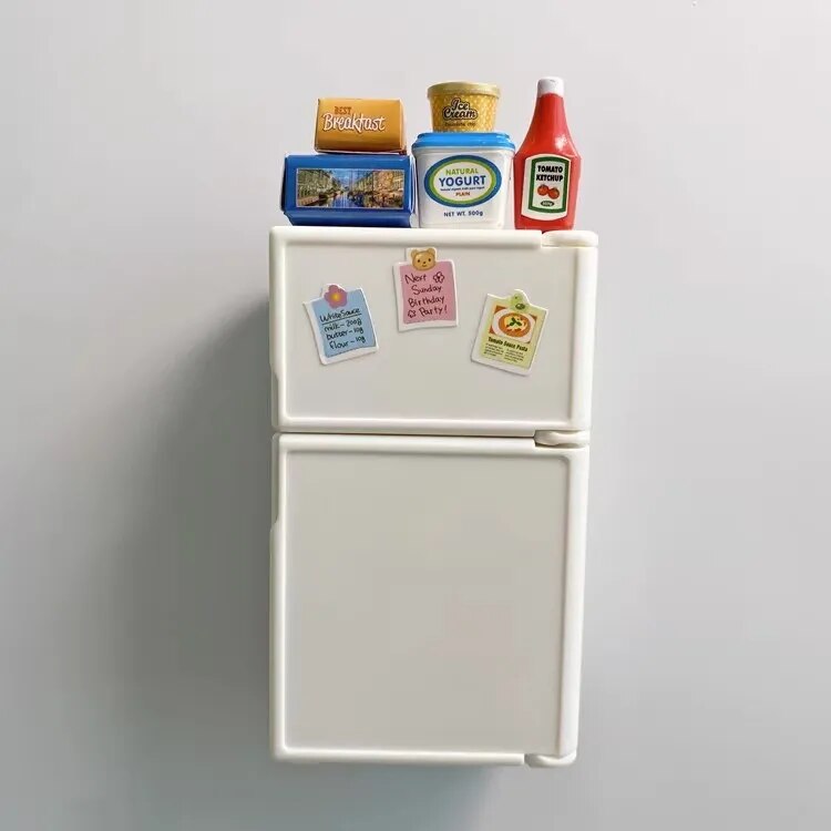 3D Cute Mini Refrigerator Shaped Magnet w/groceries