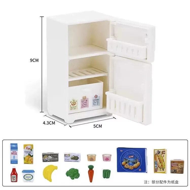 3D Cute Mini Refrigerator Shaped Magnet w/groceries