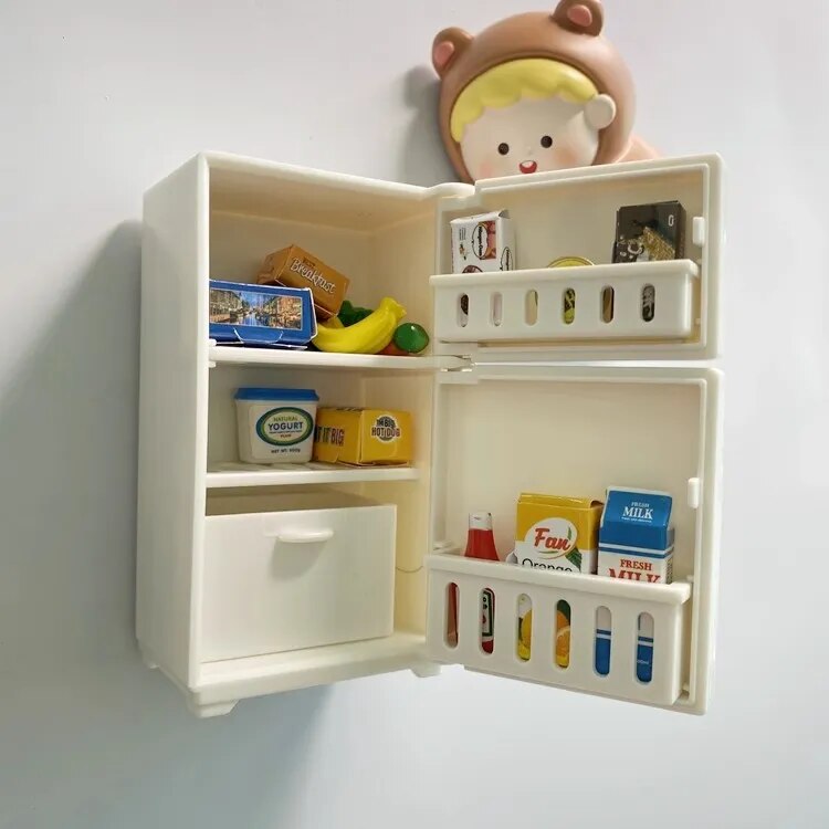 3D Cute Mini Refrigerator Shaped Magnet w/groceries